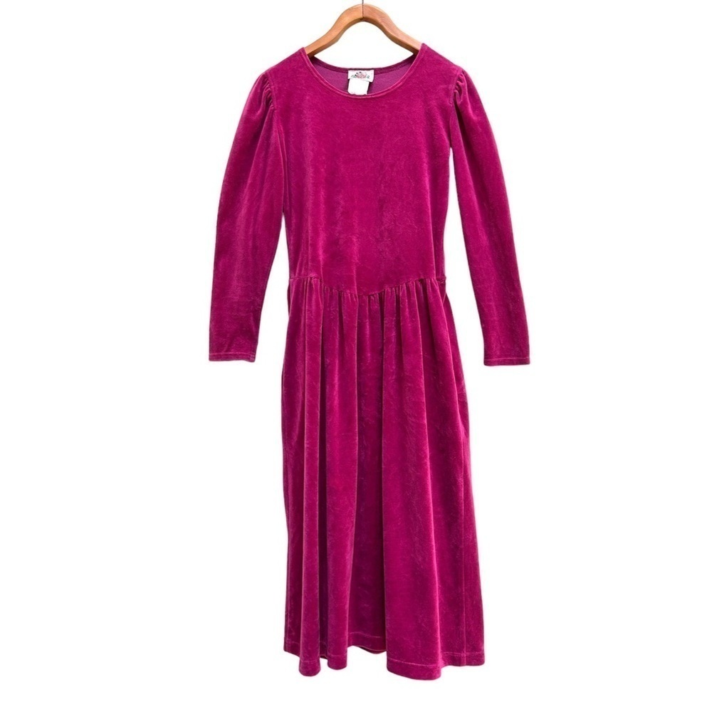 Vintage Lanz Originals Romantic Cottage Pink Velvet Long Sleeve Dress, Size M